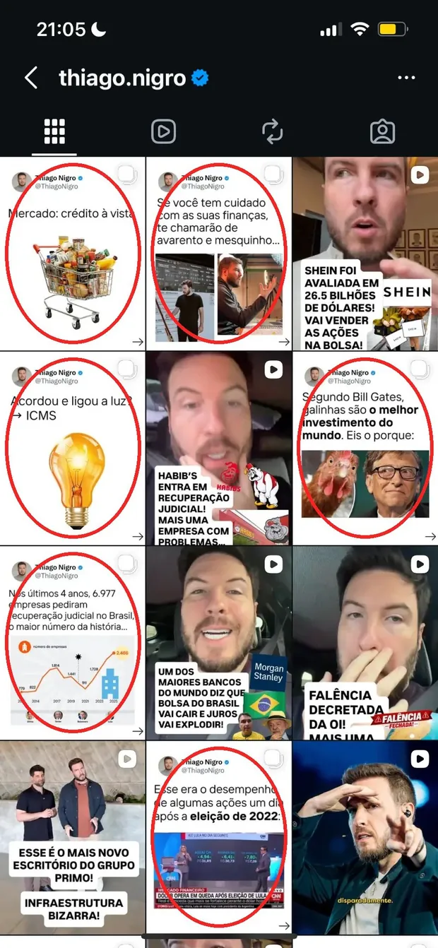 Perfil de referência 1 com os carrosséis destacados em vermelho